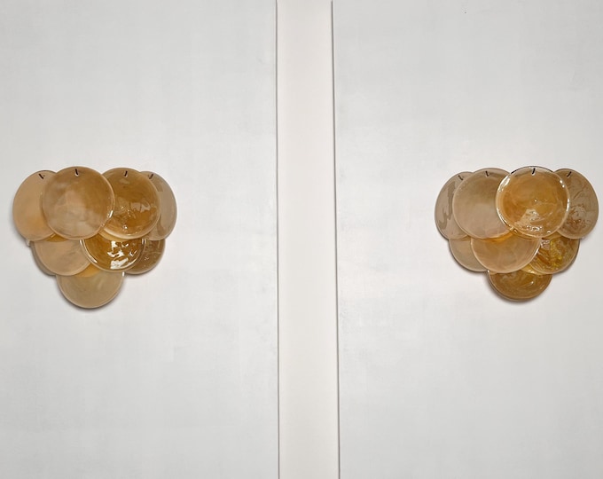 Pair of glass wall sconces - 10 iridescent alabaster gold discs