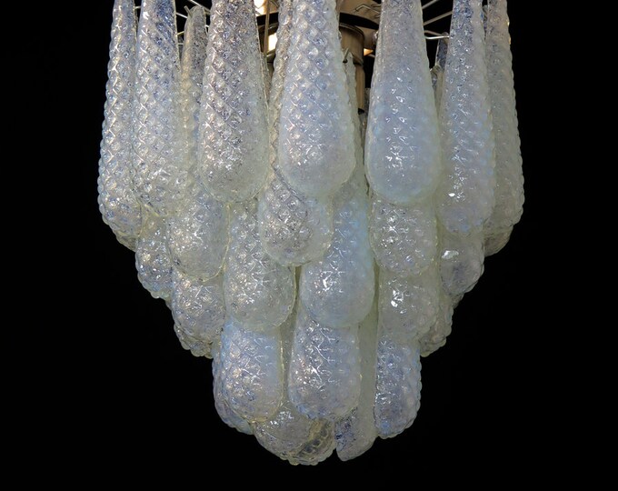 talian vintage Murano chandelier - 41 glass petals drop OPALINO