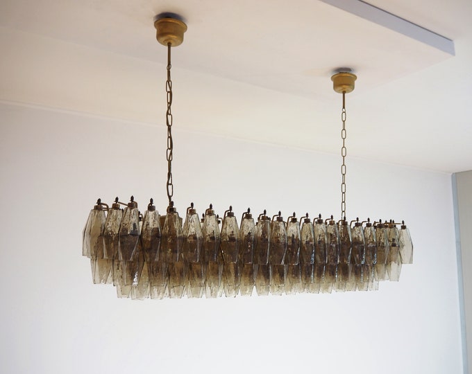 Elegant Murano Poliedri Chandelier - 138 smoked glasses