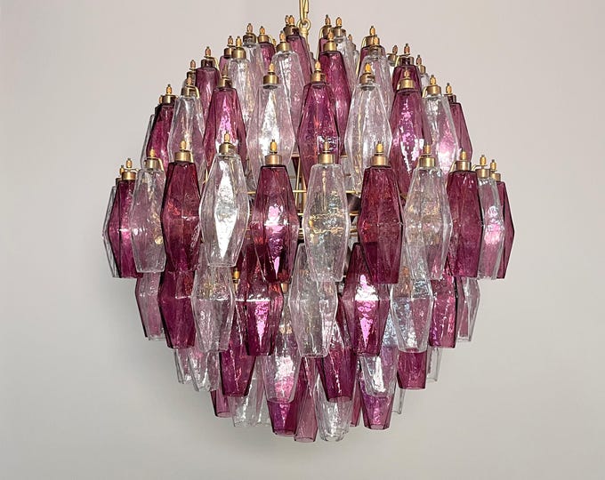 Amazing spherical Murano polyhedra Candelier - 140 polyhedra transparent and amethyst