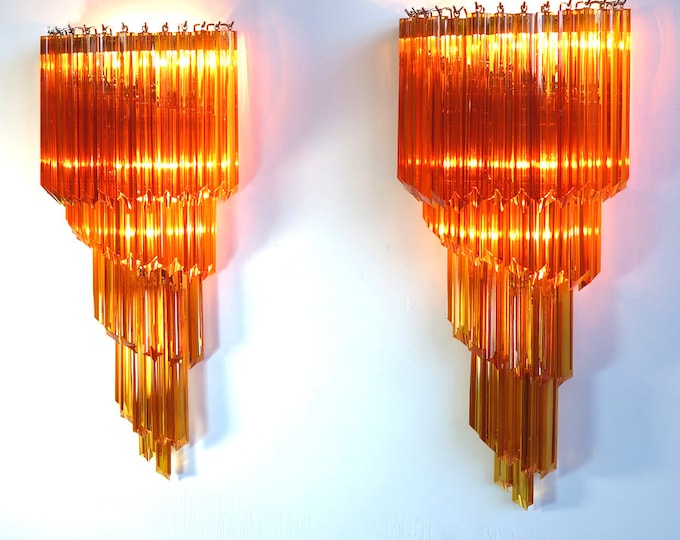 Monumental pair of vintage Murano wall sconce – 41 amber quadrihedrons