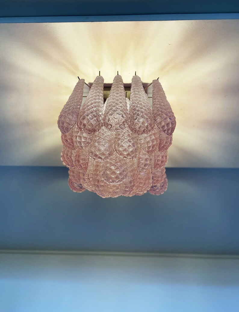 Murano ceiling lamp 32 pink glass petal drops image 7