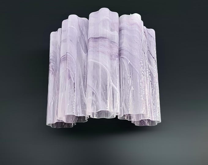 Fantastic pair of Murano Glass Tube wall sconces - 5 white and lilac alabaster glass tube