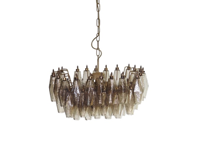 Elegant Murano Poliedri Chandelier - Carlo Scarpa - smoked glasses
