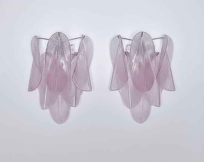Pair of Vintage Italian Murano wall lights - 12 "rondini" pink glass