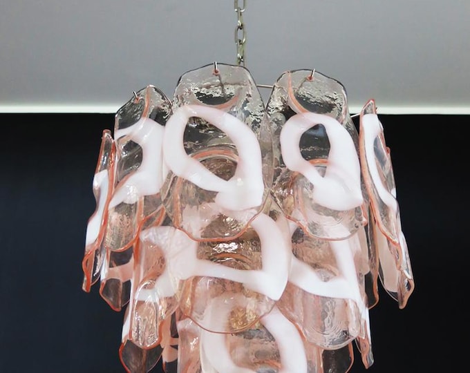 Vintage Italian Murano chandelier lamp in Vistosi style 23 pink glasses