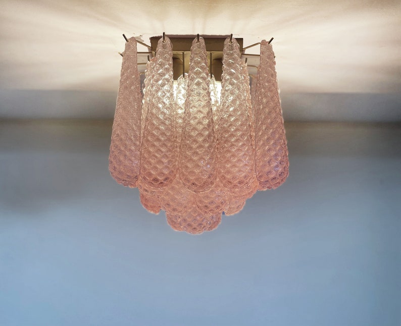 Murano ceiling lamp 32 pink glass petal drops image 5