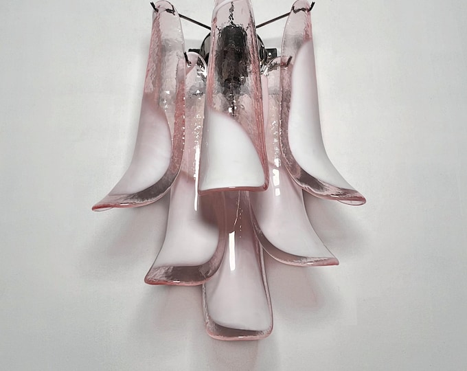 Pair of Vintage Italian Murano wall lights in the manner of Mazzega - pink lattimo glass petals