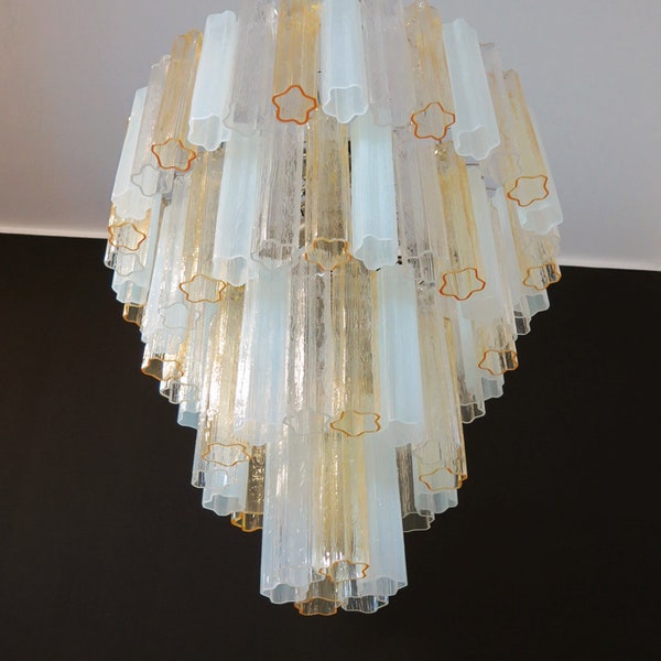 Huge Vintage Murano Glass Tiered Chandelier -78 glasses - amber opal silk and trasparent