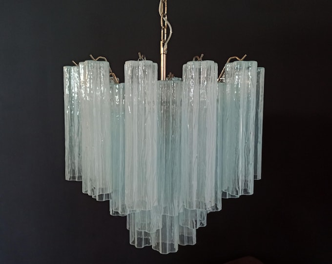 RESERVED: Fantastic Murano Glass Tube Chandelier - 36 opal silk glass tube WHITE SILK - golden plated
