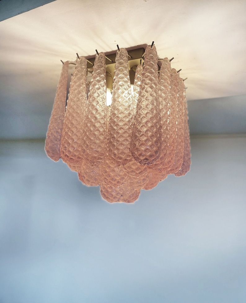 Murano ceiling lamp 32 pink glass petal drops image 4