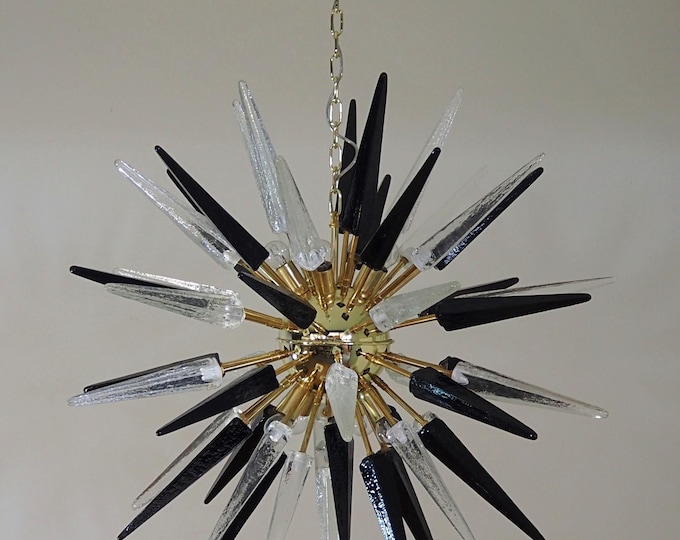 Exceptional Murano transparent and black Glass Sputnik Chandelier - 51 glasses