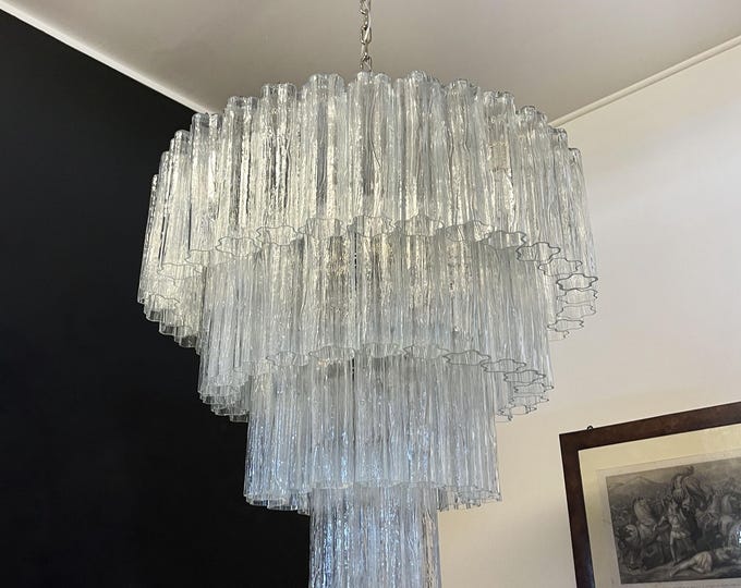 RESERVED: Huge Vintage Murano Glass Tiered Chandelier -78 glasses GOLDEN PLATED frame