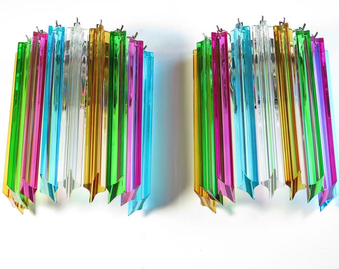 Pair of vintage Murano wall sconce – 9 multicolor quadrihedrons