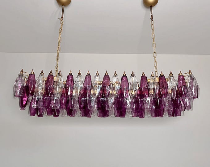 Elegant Murano Poliedri Chandelier - Carlo Scarpa - 138 amethyst/clear glasses