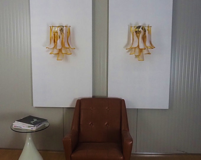 Pair of Vintage Italian Murano wall lights in the manner of Mazzega – caramel lattimo glass petals
