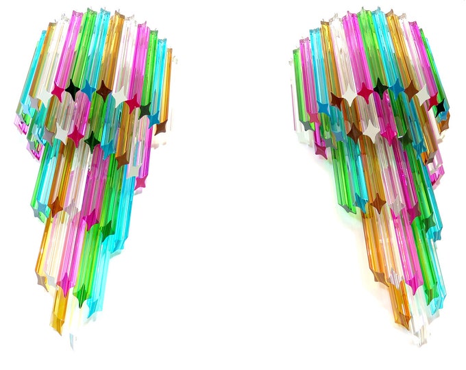 Monumental pair of vintage Murano wall sconce – 41 multicolor quadrihedrons - Mariangela model