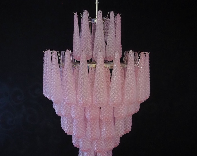 Huge Italian vintage Murano glass chandelier - 85 glass PINK petals drop