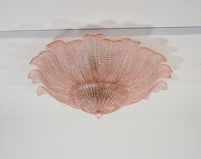 Rare Flower Ceiling Lamp - Murano Art Glass - pink color