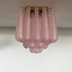 Murano ceiling lamp 32 pink glass petal drops image 2