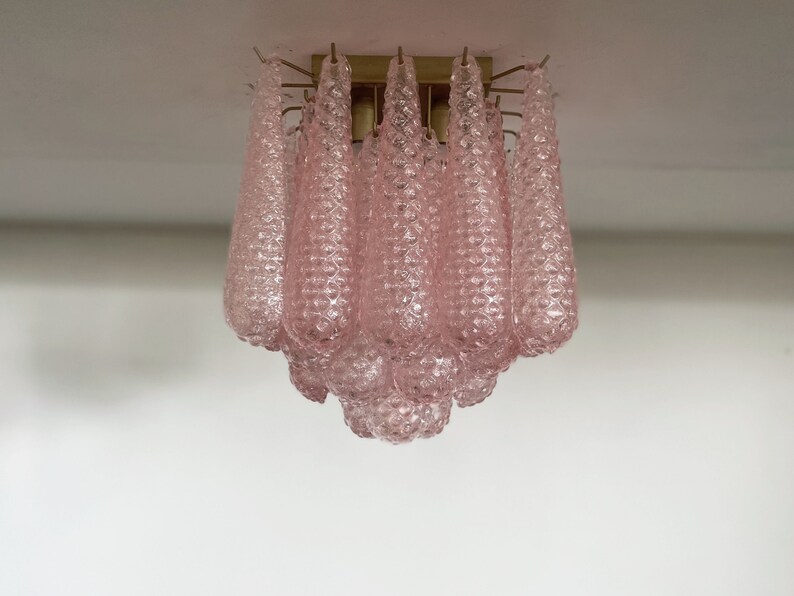 Murano ceiling lamp 32 pink glass petal drops image 2