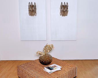 Vintage Murano Italian POLIEDRI smoked glass wall sconces