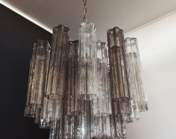 Fantastic Murano Glass Tube Chandelier - 36 smoked and clear glass tube
