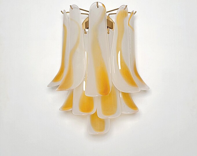 Pair of Vintage Italian Murano wall lights - 10 acid-etched amber glass petals