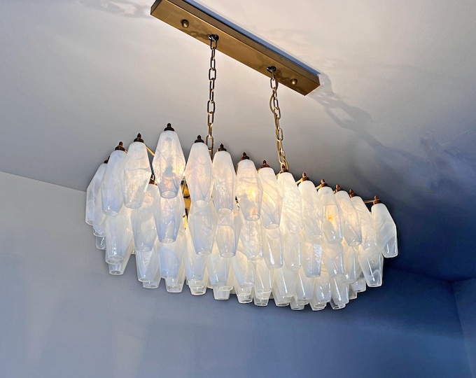 Elegant Murano Poliedri Chandelier - Carlo Scarpa - 84 white alabaster glasses