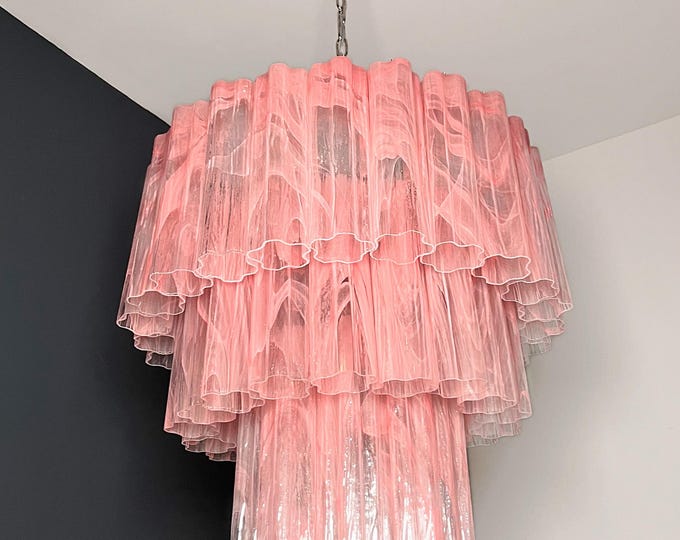 Large three-Tier Murano 52 pink alabaster glass tubes
