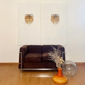 Pair of Vintage Italian Murano wall lights - 10 amber transparent glasses