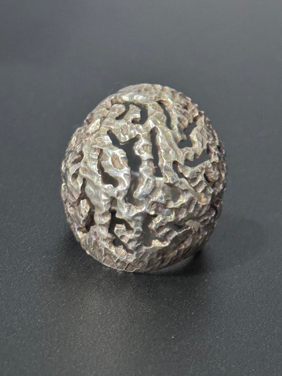 Brutalist Silver Ring, Chunky Modernist Style (Size P, 15.4g)