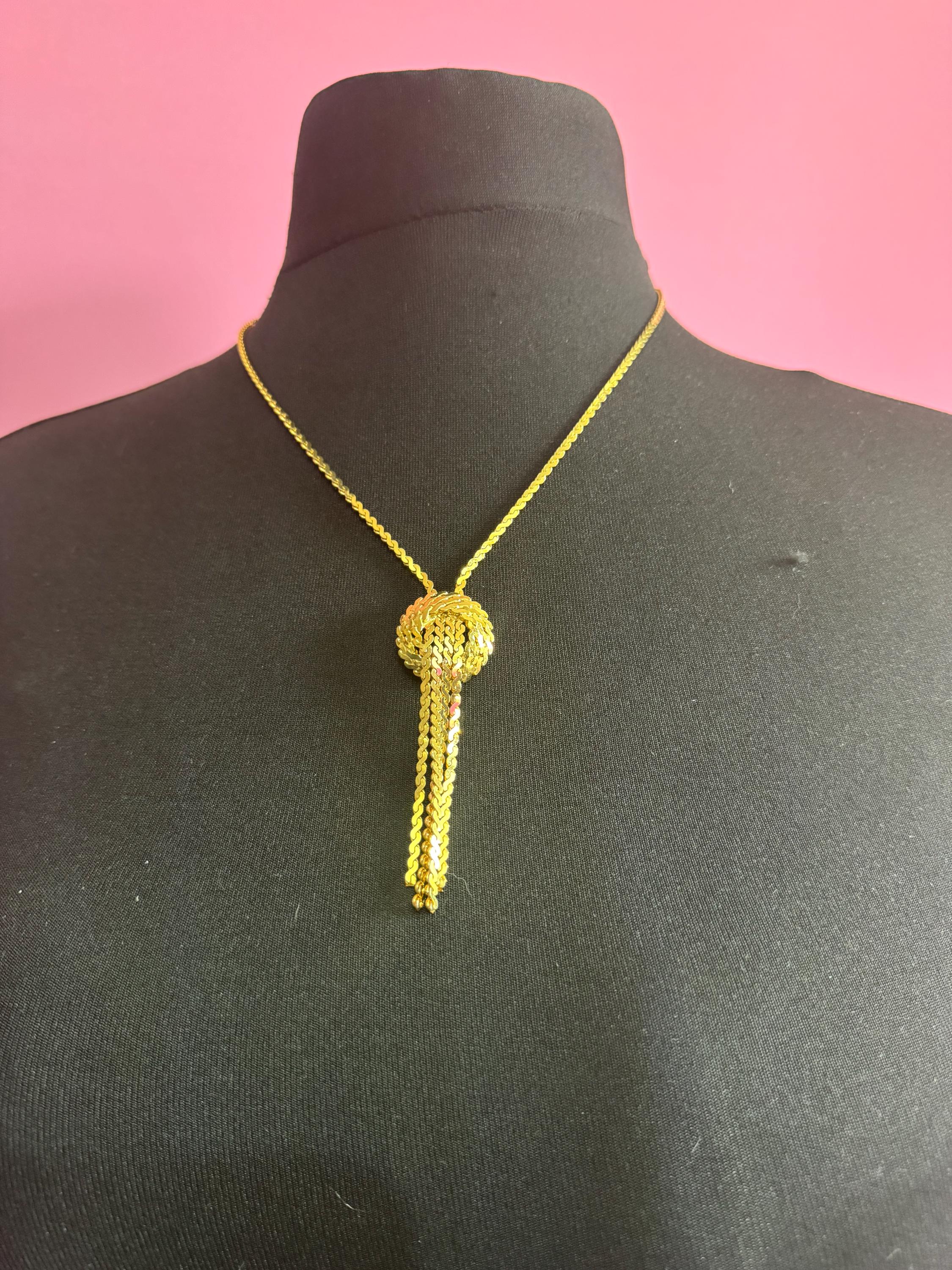 Serpentine Necklace, Gold Mesh Jewellery Vintage 1970S Lariat Drop, Mid Century Modern