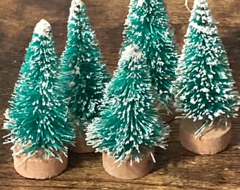 5 pieces 4cm green snow bristle brush miniature Christmas tree cake toppers