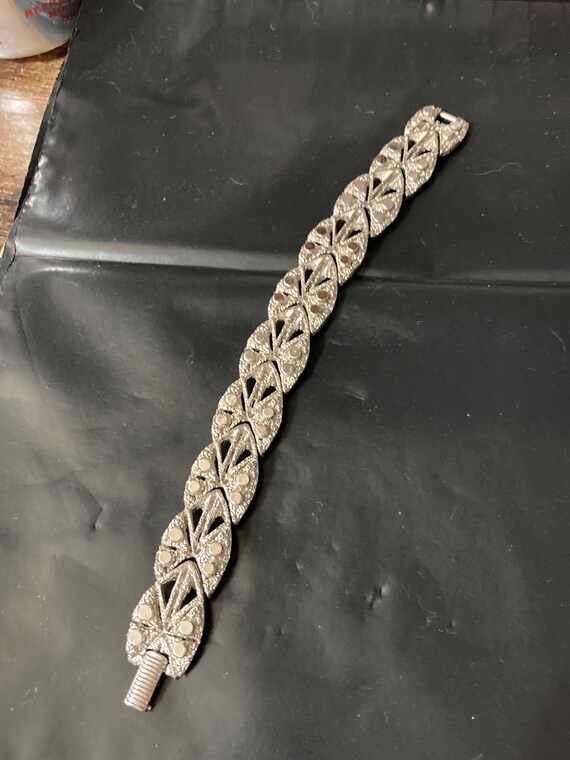 Brutalist silver tone steel textured bracelet 197… - image 7