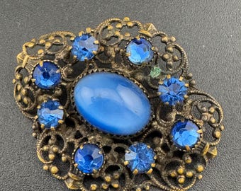 Grande Broche Art Déco En Laiton Et Cristal Tchèque – Pièce Vintage Numérotée