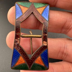 Antique Art Deco Czech Enamel Belt Buckle: 1920s Haberdashery