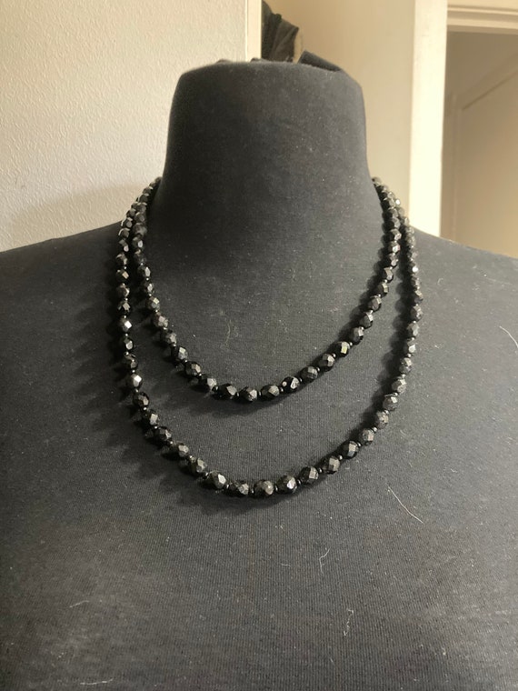 Black flapper necklace faceted cut glass or frenc… - image 3