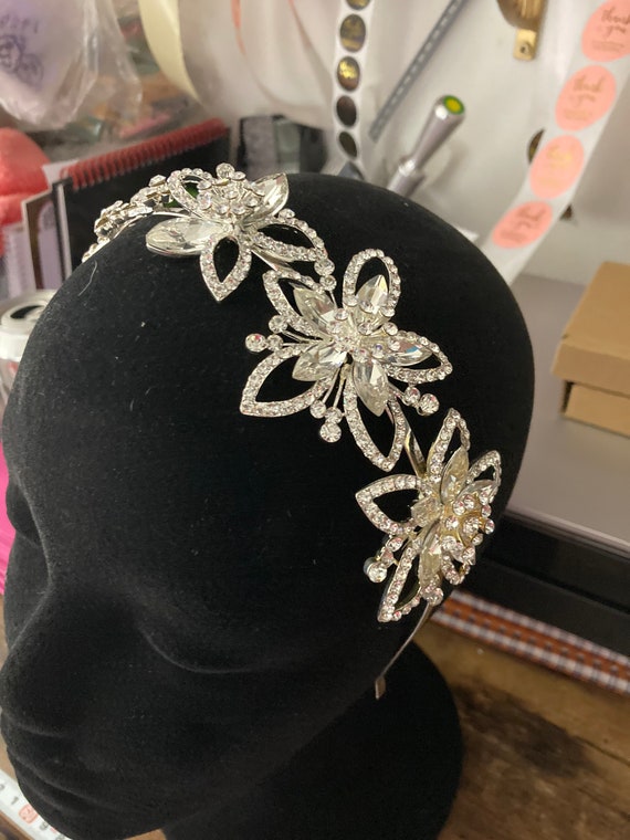 Crystal Rhinestone Floral Headband Tiara - Silver Tone Amazon.com : SWEETV Rhinestones Bridal Headband Silver  main image 4