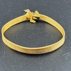 Vintage dainty fine gold plated modernist 6mm slim flat mesh bangle bracelet 18.5cm