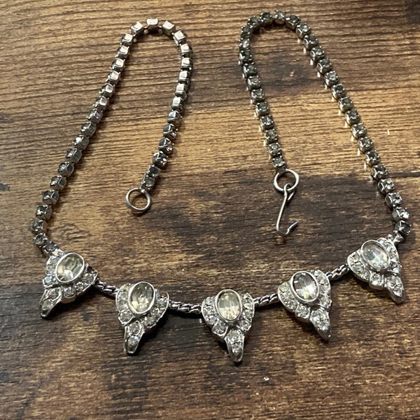Clear Diamanté vintage choker collar necklace High end silver plated