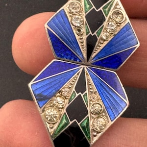 Art Deco Blue Guilloche Enamel Belt Buckle: Czech Pierre Bex Style