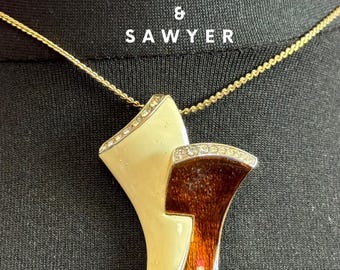 A＆S attwood and sawyer リボン クリスタルネックレス 金色 イギリス 80s A&S Attwood and Sawye ゴールド リーフ