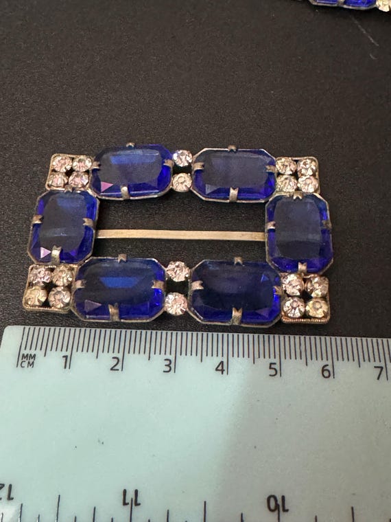 Large Antique rectangular czech Clear & sapphire … - image 3