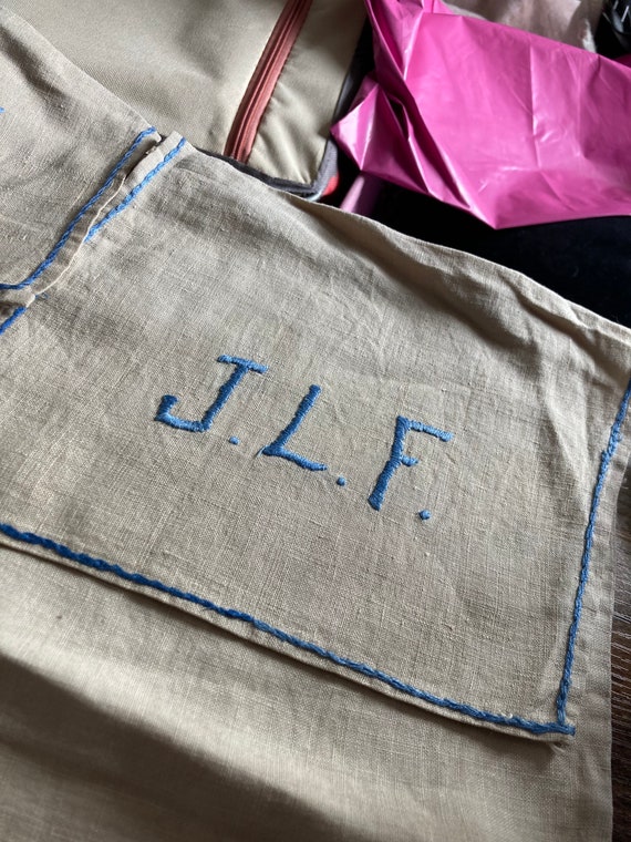 2 x Monogrammed J L F shoe bag Antique embroidere… - image 7