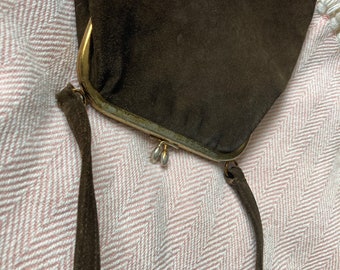 brown suede leather Evening Purse day Bag Handbag Antique Vintage 1930s to 1950s