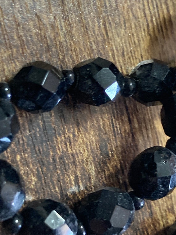 Black flapper necklace faceted cut glass or frenc… - image 4