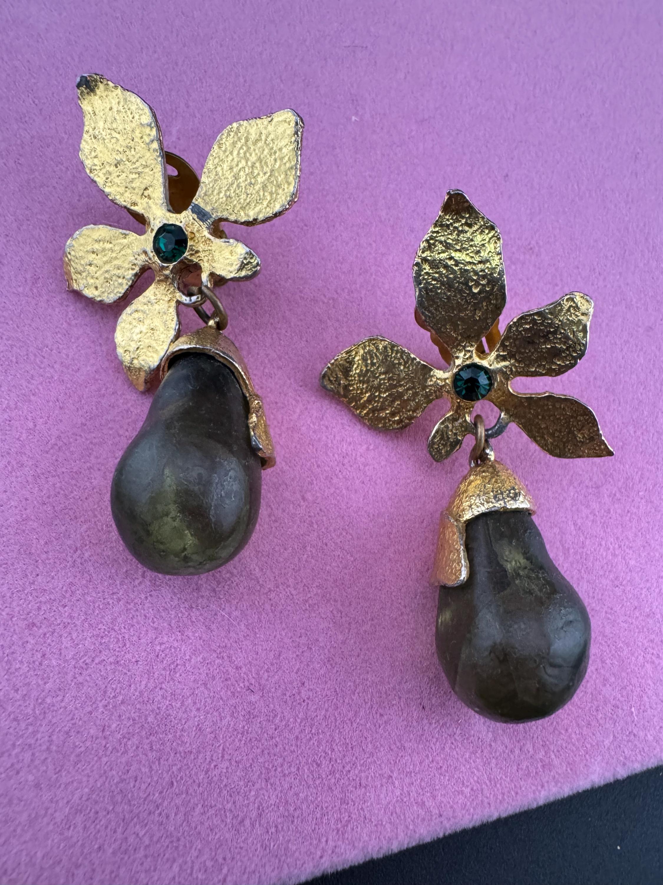 Boucles D'oreilles Clips Vintage Paris Cécile Jeanne - Rose, Style Moderniste Signé