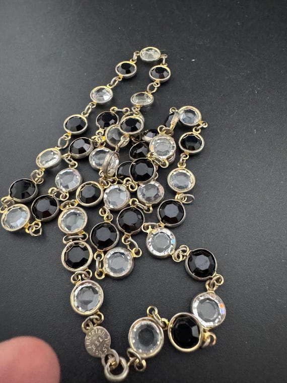 Collier Fantaisie Pâte De Verre Et Cristal - Chaîne Métal Noir Et Lanière Cuir, Neuf Avec étiquettes