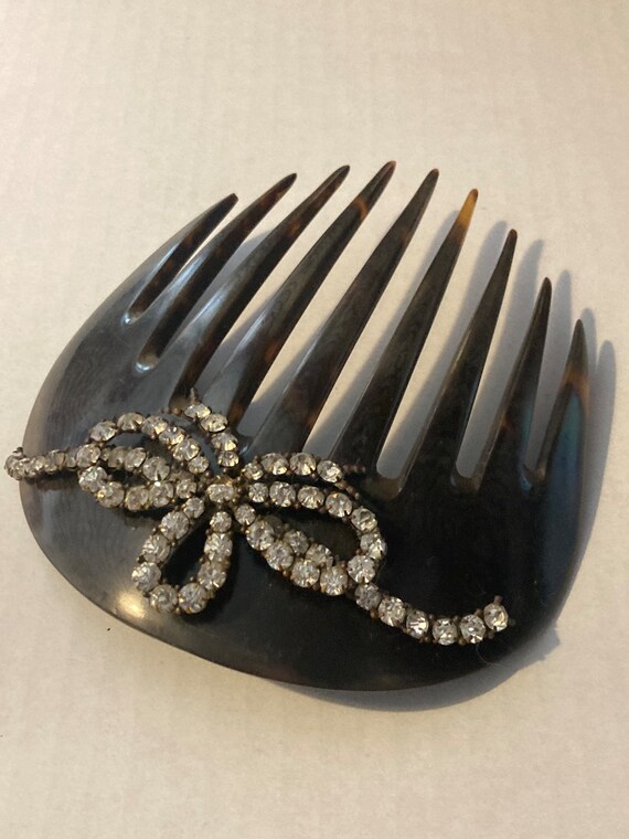 Vintage Rhinestone & Celluloid Faux Tortoise Shell Banana Fish Hair Comb Clip Vintage Rhinestone Faux Tortoiseshell Hair Comb, Celluloid  main image 4
